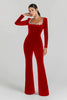 Women’s Diamond-Encrusted Square-Collar Flared Jumpsuit by FitiqueFit