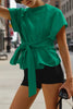 Women's Loose Round-Neck Lace-Up Bow-Knot Short-Sleeve Top by FitiqueFit