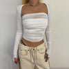 European And American Style Temperament Spun Yarn Pleated Tube Top Long Sleeve Short Cardigan Two-piece Set