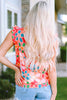 Pink Embroidered Detail Floral Print Ruffle Trim Tank Top