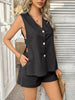 Devine Button Down V-Neck Tank and Shorts Set