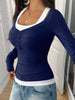 Contrast Long Sleeve Fake Two-Piece T-Shirt by Simply Love