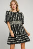 Elegant Black Ribbon Print Dress Stylish Contrast Half Sleeve Dress for Women by Stevvex
