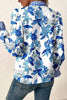 Sky Blue Floral Print Striped Patchwork Long Flounce Sleeve Ricrac Trim V Neck Blouse by Wild and Free Boutique