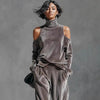 Women's Korean Velvet Long Sleeve Top & Pants Set by FitiqueFit