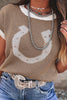 Black Horse Shoe Pattern Contrast Trim Short Sleeve Sweater by Wild and Free Boutique