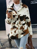 Trendy Black White Cozy Cow Print Collared Neck Button Up Fuzzy Jacket Modern & Warm Outerwear by Stevvex