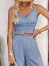 Smocked Surplice Cami and Wide Leg Pants Set
