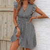 Women's Mini Dress V Neck Flutter Sleeve Striped Summer Dress by FitiqueFit