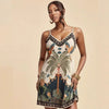 European and American-Style Tropical Print V-Neck Slip Dress by FitiqueFit