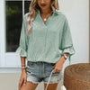 Women’s Striped V‑Neck Blouse with Ruffled Cuffs & Tie‑Back Slit by FitiqueFit