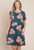 New Summer Floral Round Neck Short Tee Dress with Pockets For Women – Casual and Comfortable Floral Tee Dress with Pockets for Everyday Wear by Stevvex