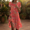 Ethnic Print Midi Dress – Scoop Neck Geometric Pattern Boho Dress by FitiqueFit