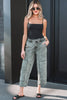 Smoke Gray Acid Wash Barrel Fit Denim Pants with Waist String by Wild and Free Boutique