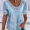Women's Lace Patchwork Crew Neck Short Sleeve T-Shirt by FitiqueFit