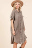 Mineral Wash Cotton Gauze Mini Shirt Dress For Women – Casual, Relaxed Fit with Charming Ruffle Sleeves and Practical Pockets by Stevvex