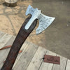 Handmade Viking Double-Bit Carbon Steel Axe with Norse Rune Etching and Engraved Hardwood Handle by JW SteelCrafts