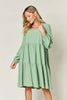 Light Green Double Take Full Size V-Neck Sleeve Tiered Dress with Pockets Elegant & Comfortable Casual Dress by Stevvex
