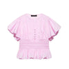 Women's Ruffle-Trim Puff-Sleeve Blouse Top – Slim-Fit Elegant by FitiqueFit