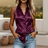 Women's Solid Color Satin Spliced Sleeveless Top by FitiqueFit