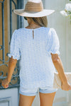 Light Blue Boho Floral Print Smocked Puff Sleeve Blouse