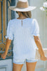 Light Blue Boho Floral Print Smocked Puff Sleeve Blouse