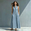 Women's Stand-Collar A-Line Maxi Dress – Resort & Vacation Style by FitiqueFit