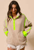 BiBi Contrast Edge Half Zip Up Sherpa Jacket by FitiqueFit
