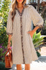 Khaki Stripe Square Button Leopard Trim Loose Bracelet Sleeve Shirt Dress by Wild and Free Boutique