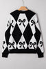Red Bow Print 2-tone Rhombus Knit Loose Sweater by Wild and Free Boutique