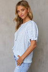 Light Blue Boho Floral Print Smocked Puff Sleeve Blouse