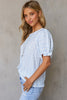 Light Blue Boho Floral Print Smocked Puff Sleeve Blouse