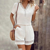 Boho Chic Lace Detail Outfit V-Neck Short Sleeve Summer Set by FitiqueFit