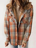 Plaid Snap Down Plush Hooded Jacket Soft & Warm Women Outerwear Cozy And Comfortable Jacket by Stevvex