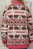Retro Unique Geometric Print Corduroy Trim Button-Up Jacket Classic Modern Deep Rose Jacket by Stevvex