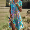 Ethnic Print Midi Dress – Scoop Neck Geometric Pattern Boho Dress by FitiqueFit