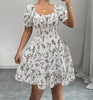 Ditsy Floral High Waist Flared Midi Dress – Short Sleeve Backless Summer Dress by FitiqueFit