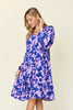 Double Take Full Size Printed Ruffle Hem Dress with Pocket Stylish & Functional Women Dress by Stevvex