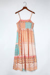 Multicolor Boho Patchwork Print Square Neck Sundress