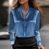 Long Sleeve Satin Swing Collar Top | Elegant Commuter Shirt by FitiqueFit