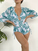 Island Bloom 3-Piece Bikini Set for Women – Tropical Leaf Print Fluttering Swimwear with Flattering Halter Neck Top High Waist Bottoms & Adjustable Drawstring Cover Up – Perfect for Koningsdag Celebrations & Summer Adventures by Stevvex