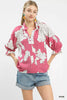 Umgee Peony Illustration Print Flounce Sleeve Blouse by FitiqueFit