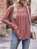 Pleated Square Neck Long Sleeve T-Shirt by Simply Love