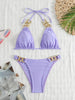 Luxe Chain Link Triangle Halter Bikini Set – Chic V Neck 2 Piece Swimsuit with Lace-Up Tie Back High Stretch Nylon Blend and Sleek Solid Color Finish – Women's Elegant Swimwear for Summer Beach & Pool Style by Stevvex