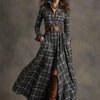 Women's Plus Size Plaid Print Long Sleeve Shirt Dress with Pockets by FitiqueFit