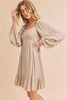 Ruffled Hem Square Neck Balloon Sleeve Mini Dress For Women - Trendy Smocked Detail, Chic Feminine Style, Perfect for Casual & Semi-Formal Occasions by Stevvex