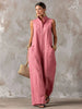 Linen Blend Sleeveless Stand-Collar Jumpsuit – 5 Colors S–3XL by FitiqueFit