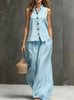 Women's Sleeveless Vest & Wide-Leg Pants Two-Piece Set – Cotton Linen by FitiqueFit