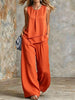 Women's Sleeveless Two-Piece Set – Solid Color Wide-Leg Pants & Top by FitiqueFit