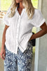 White Lace Trim Cuffed Short Sleeve Textured Shirt by Wild and Free Boutique